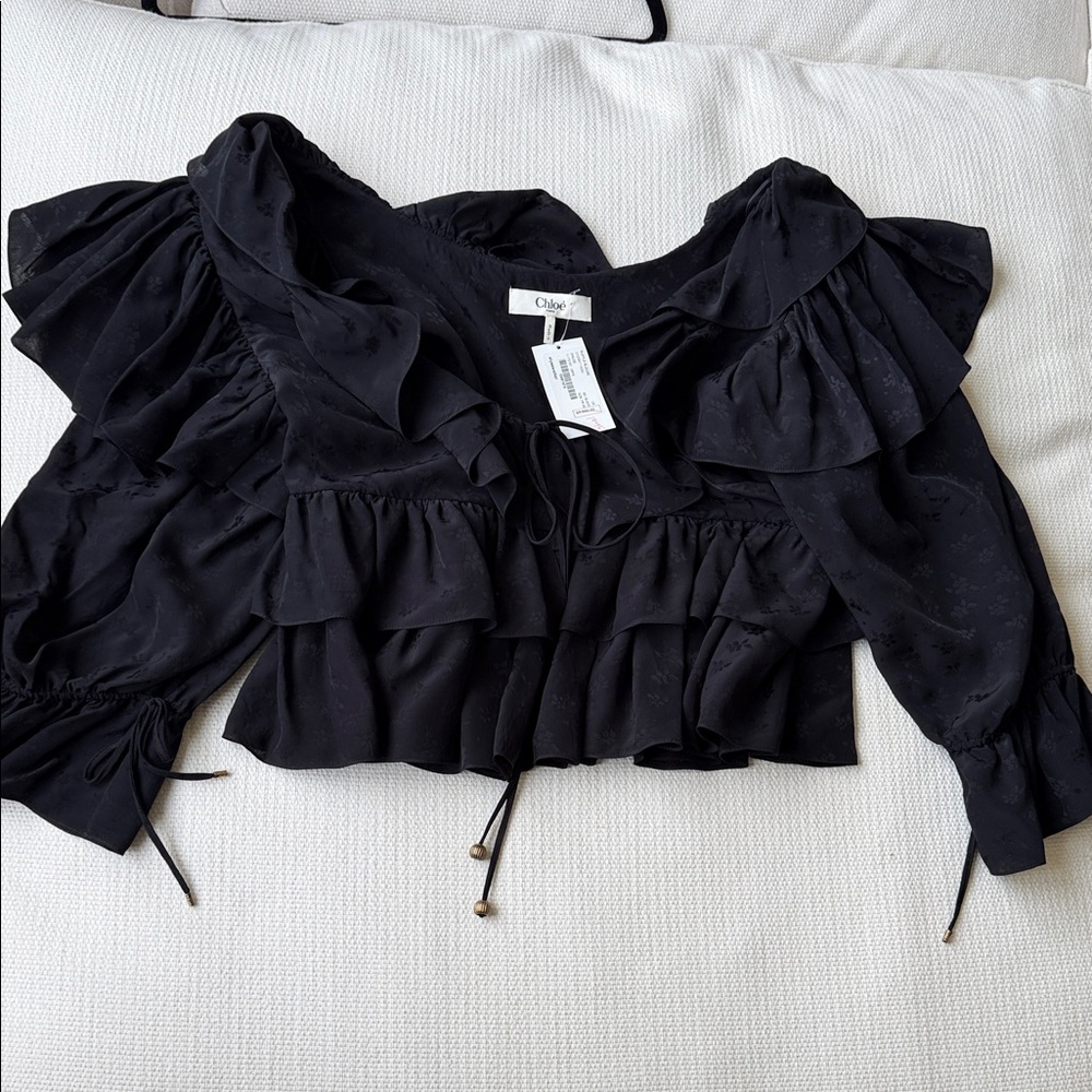 Chloe Black Ruffled Crop Blouse